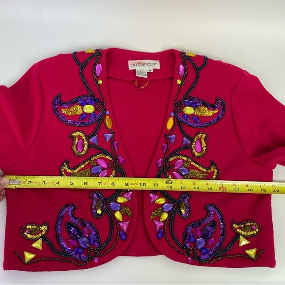 Outlander Vintage Wool Bolero Jacket Medium 80s 90s Beaded Jewel Pink Fancy - Picture 6 of 10
